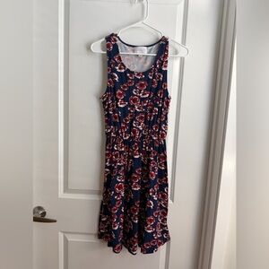 French Grey XS Sleeveless Navy Floral Scoop Neck Dress